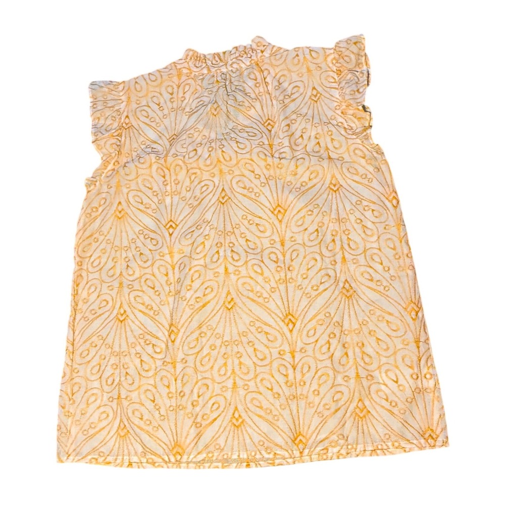 LOFT Embroidered Ruffle Top Women XXS Yellow White EUC Boho Cap Sleeve Feminine - Picture 8 of 9